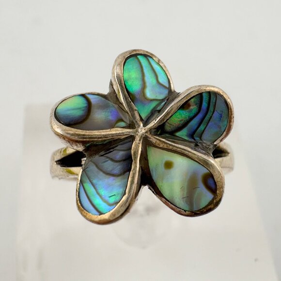 Natural Abalone Flower Ring in Sterling Silver Size 9.75 - Picture 6 of 16
